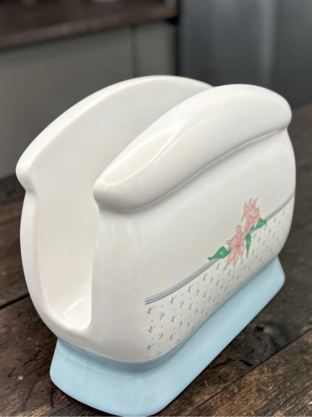 Vintage 1989 House Of Lloyd Floral Ceramic Napkin Holder Pink Iris Design EUC - Picture 6 of 14